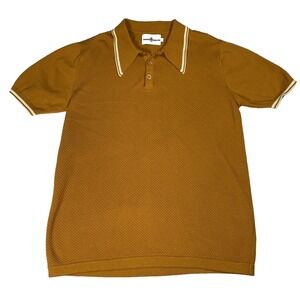 MADCAP England Mens Retro 60-70s MOD Knitted Spear Collar Waffle Texture Polo XL
